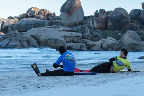 Early morning stretches with Aaron Gimple